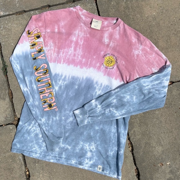 Simply Southern Pink and Blue Tie-Dye Long Sleeve Tee, Size Small - Picture 1 of 2